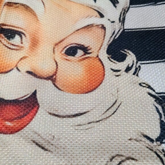 Santa Christmas Pillow Cover Holiday Decor Black Striped Xmas Accent Throw Case - Picture 2 of 8